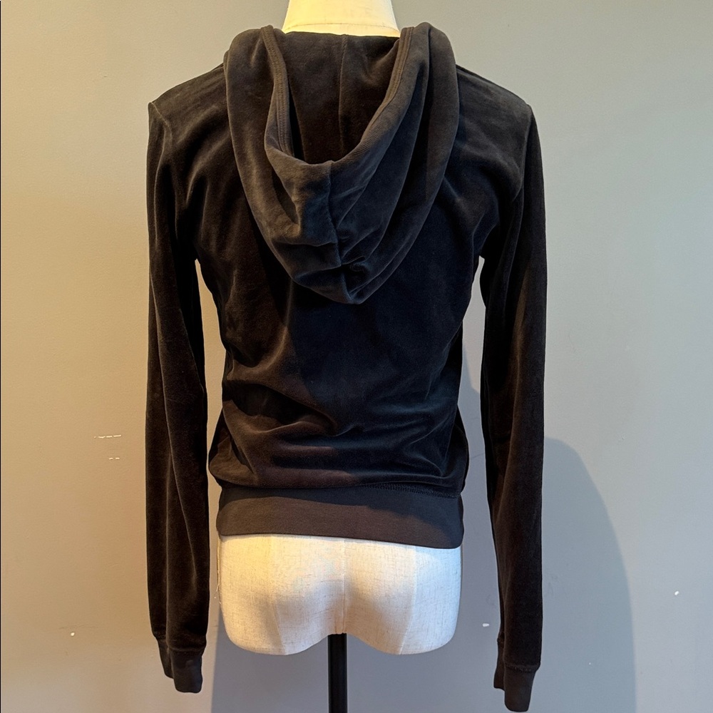 Y2K Juicy Couture Black Velour Tracksuit Set – Hoodie Size L, Joggers Size S - Picture 5 of 9
